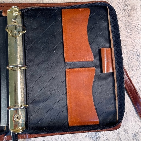 Scully Vintage Brown Leather Crossbody 3 Rings Binder/Planner - Picture 10 of 15